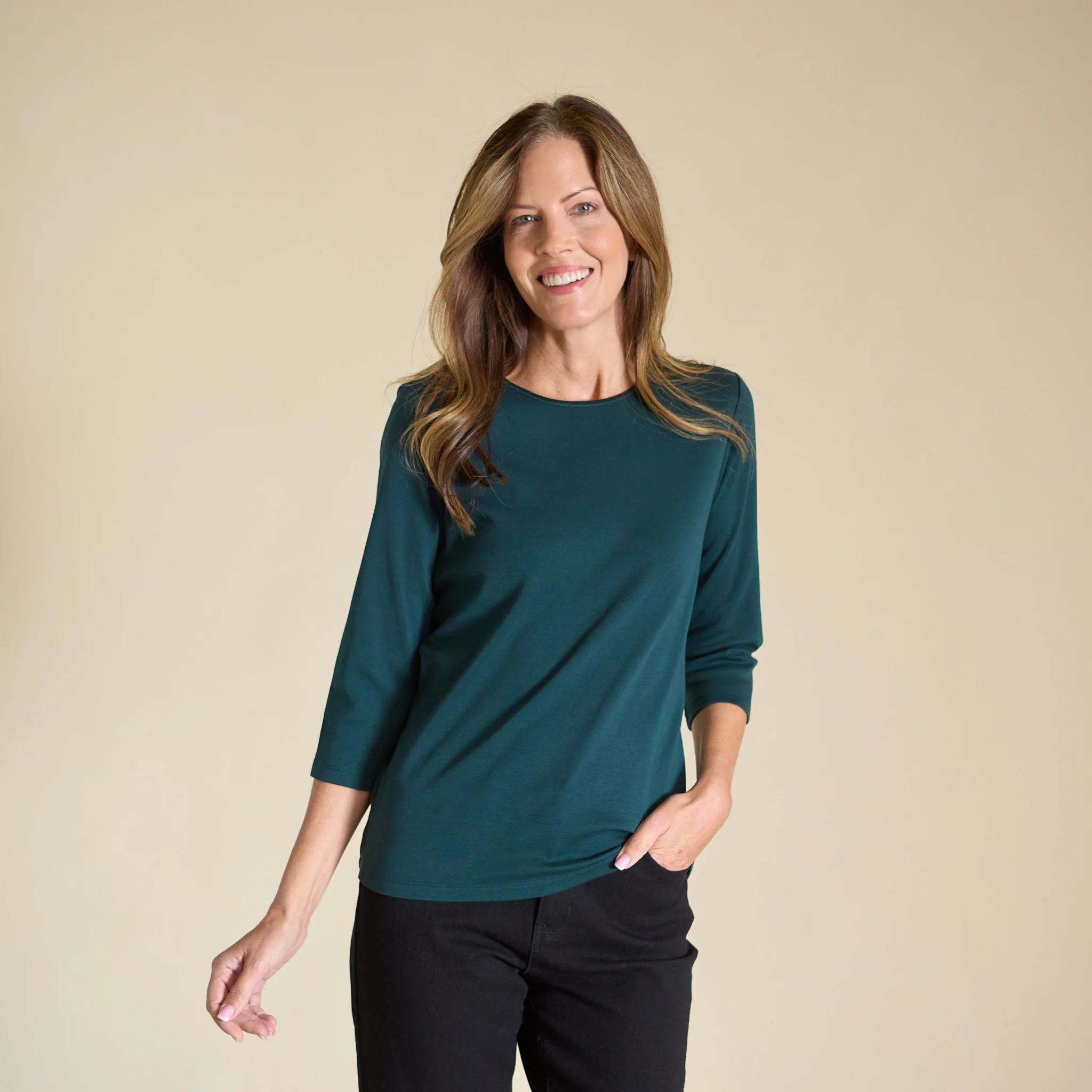 3/4 Sleeve Satin Trim Missy Perfect Tee - Image 12
