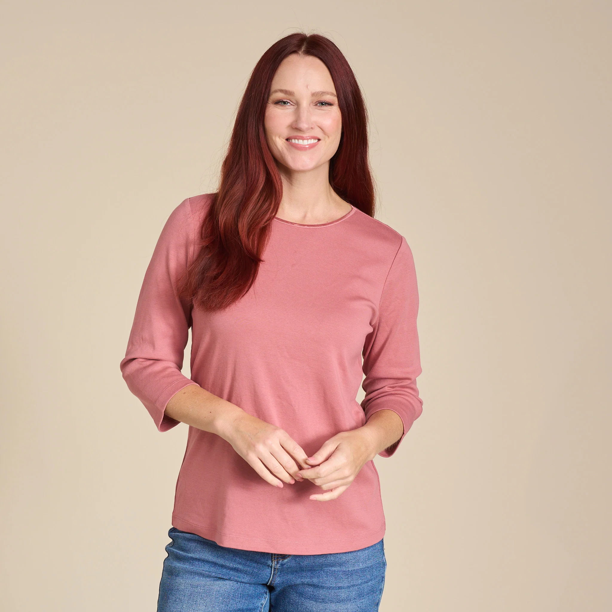 3/4 Sleeve Satin Trim Missy Perfect Tee - Image 10