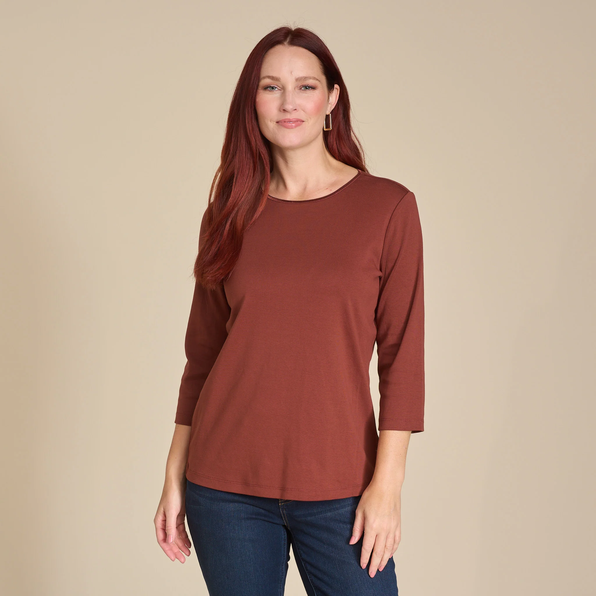 3/4 Sleeve Satin Trim Missy Perfect Tee - Image 11