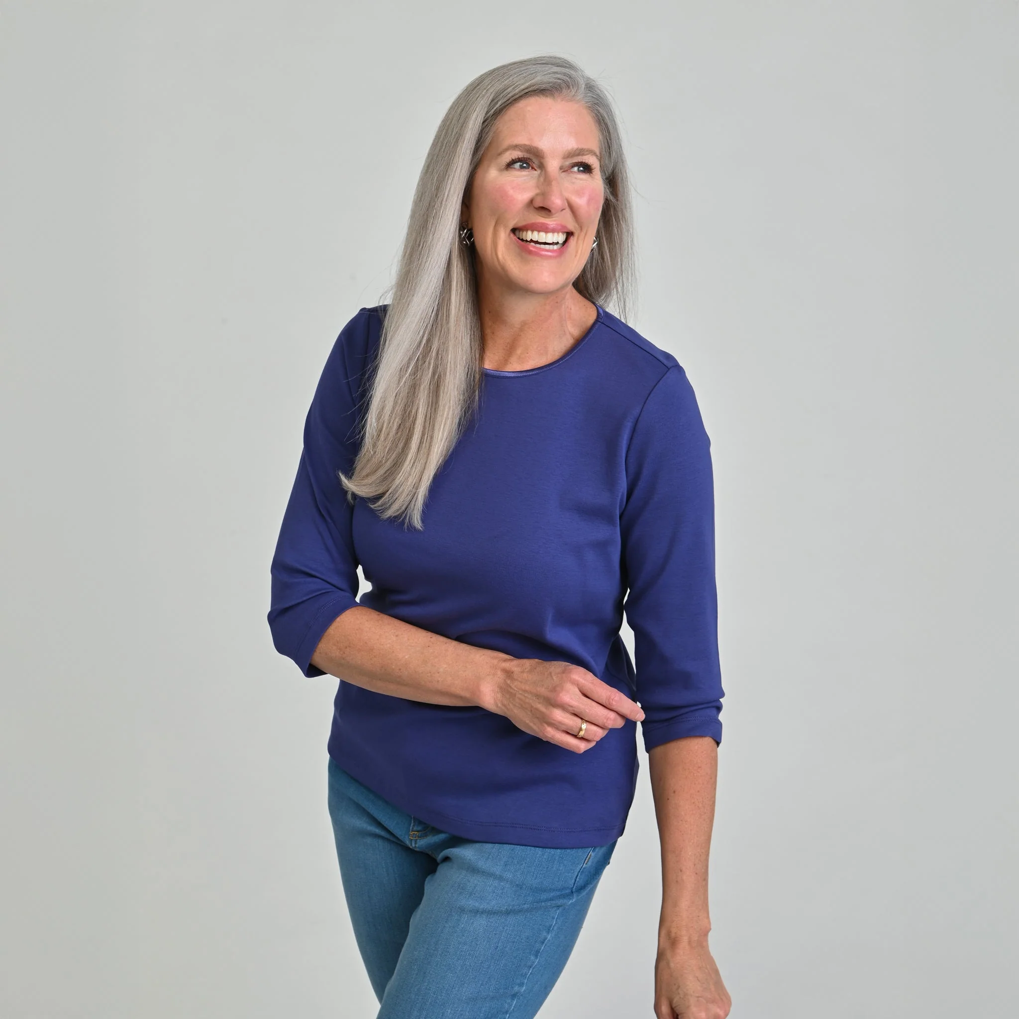 3/4 Sleeve Satin Trim Missy Perfect Tee - Image 14