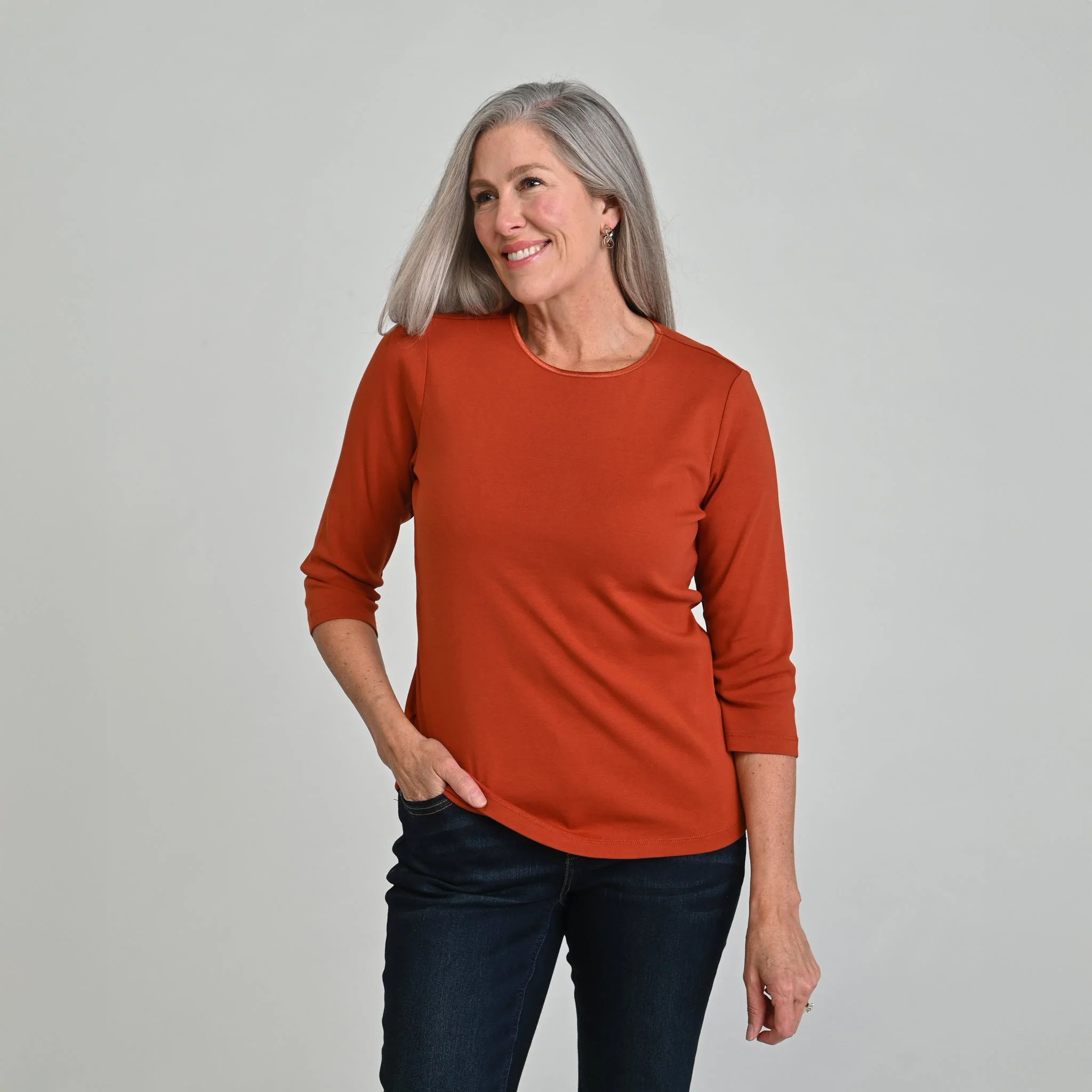 3/4 Sleeve Satin Trim Missy Perfect Tee - Image 16