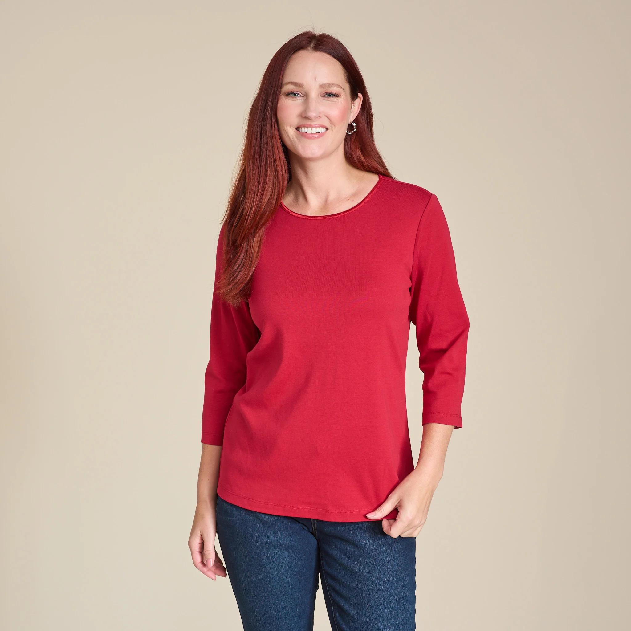 3/4 Sleeve Satin Trim Missy Perfect Tee - Image 18