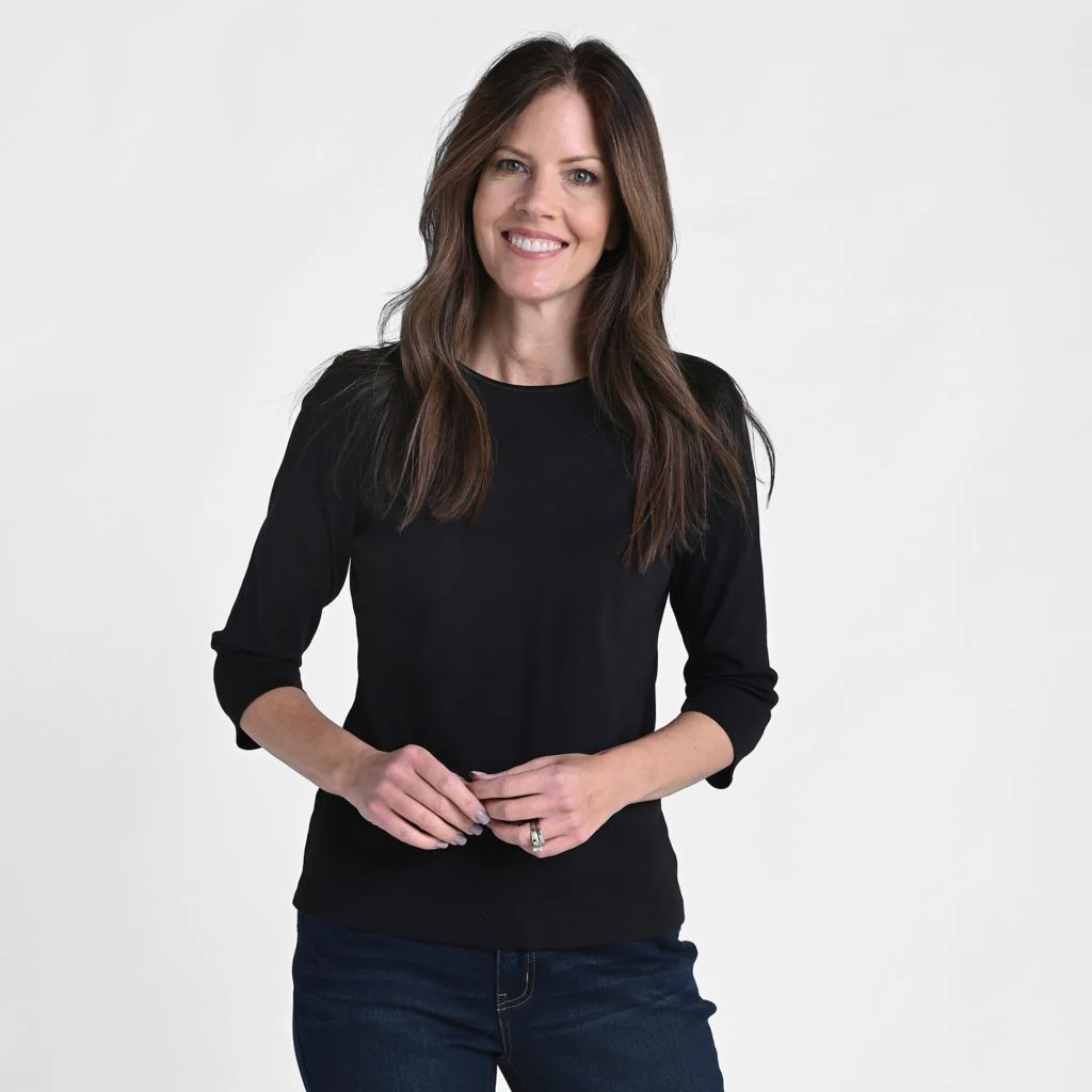 3/4 Sleeve Satin Trim Missy Perfect Tee - Image 4