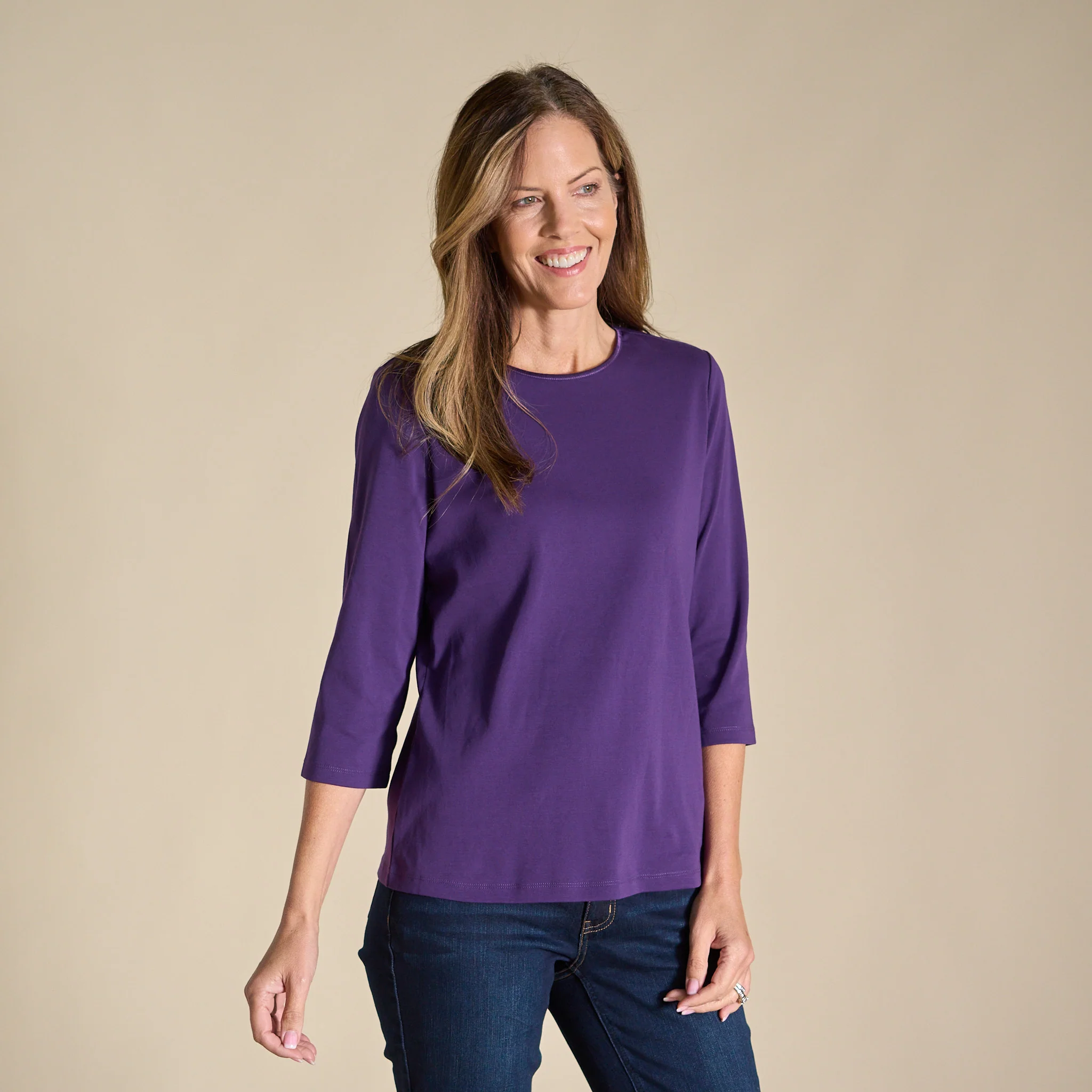 3/4 Sleeve Satin Trim Missy Perfect Tee - Image 7