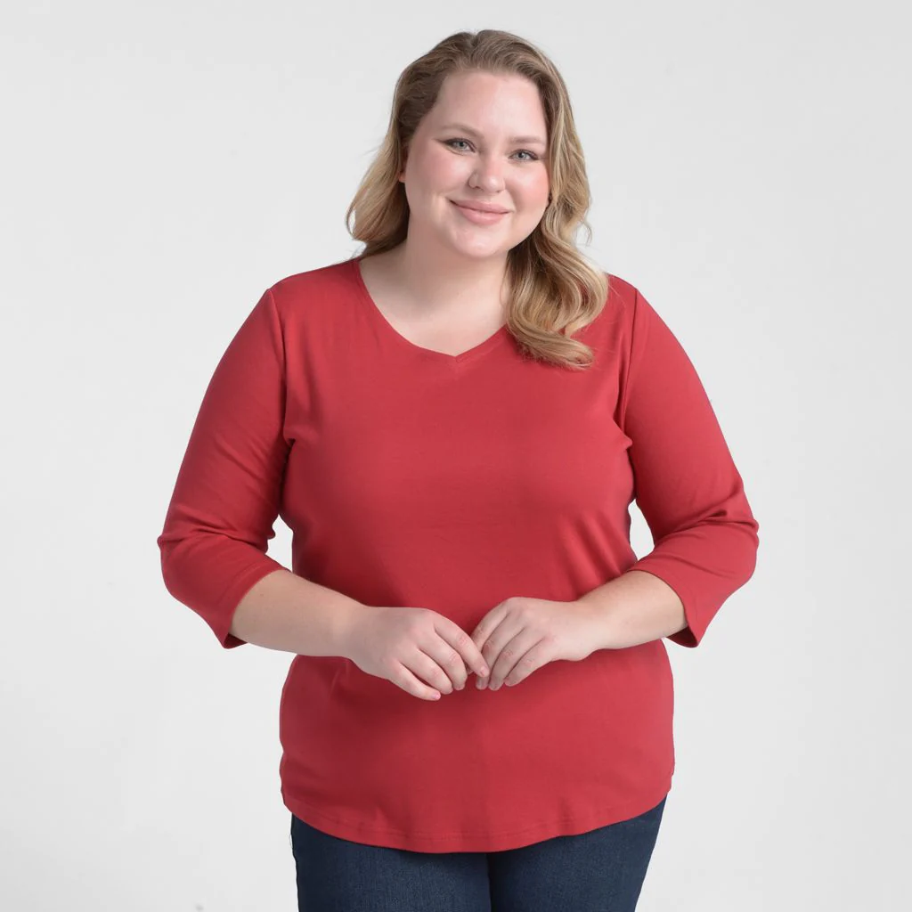 3/4 Sleeve V Neck Missy Perfect Tee - Image 15