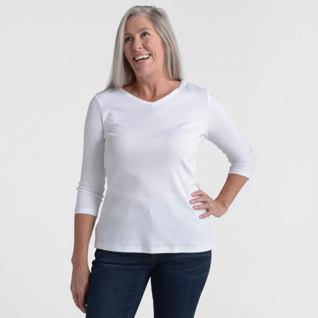 3/4 Sleeve V Neck Missy Perfect Tee - Image 4
