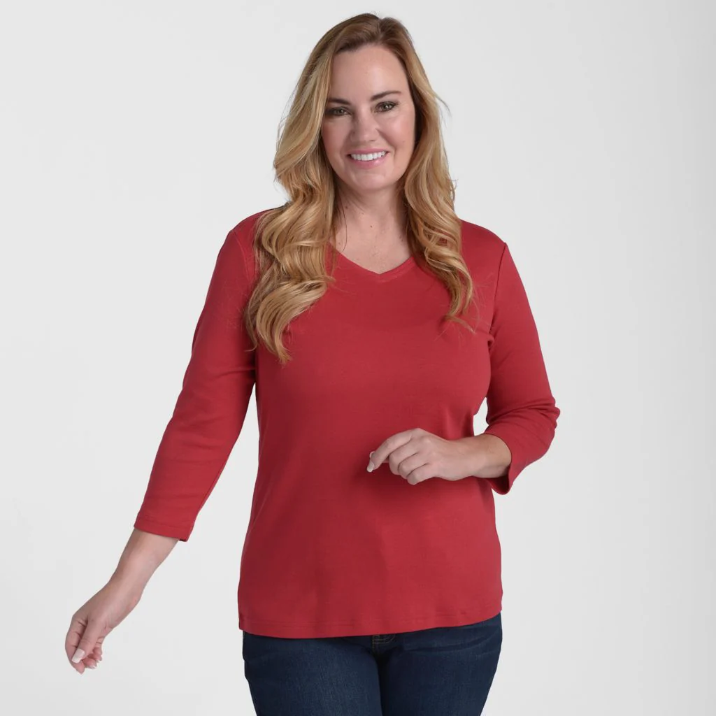 3/4 Sleeve V Neck Missy Perfect Tee - Image 5
