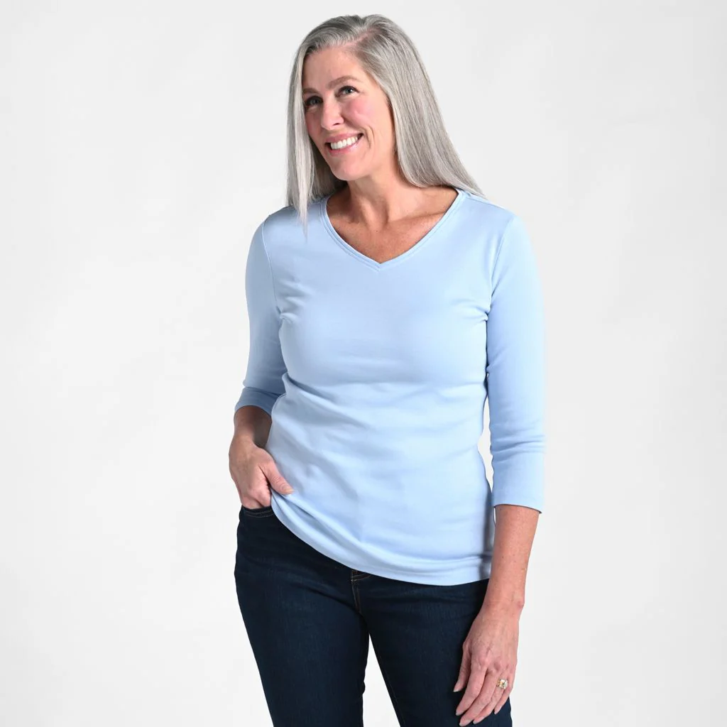 3/4 Sleeve V Neck Missy Perfect Tee - Image 7