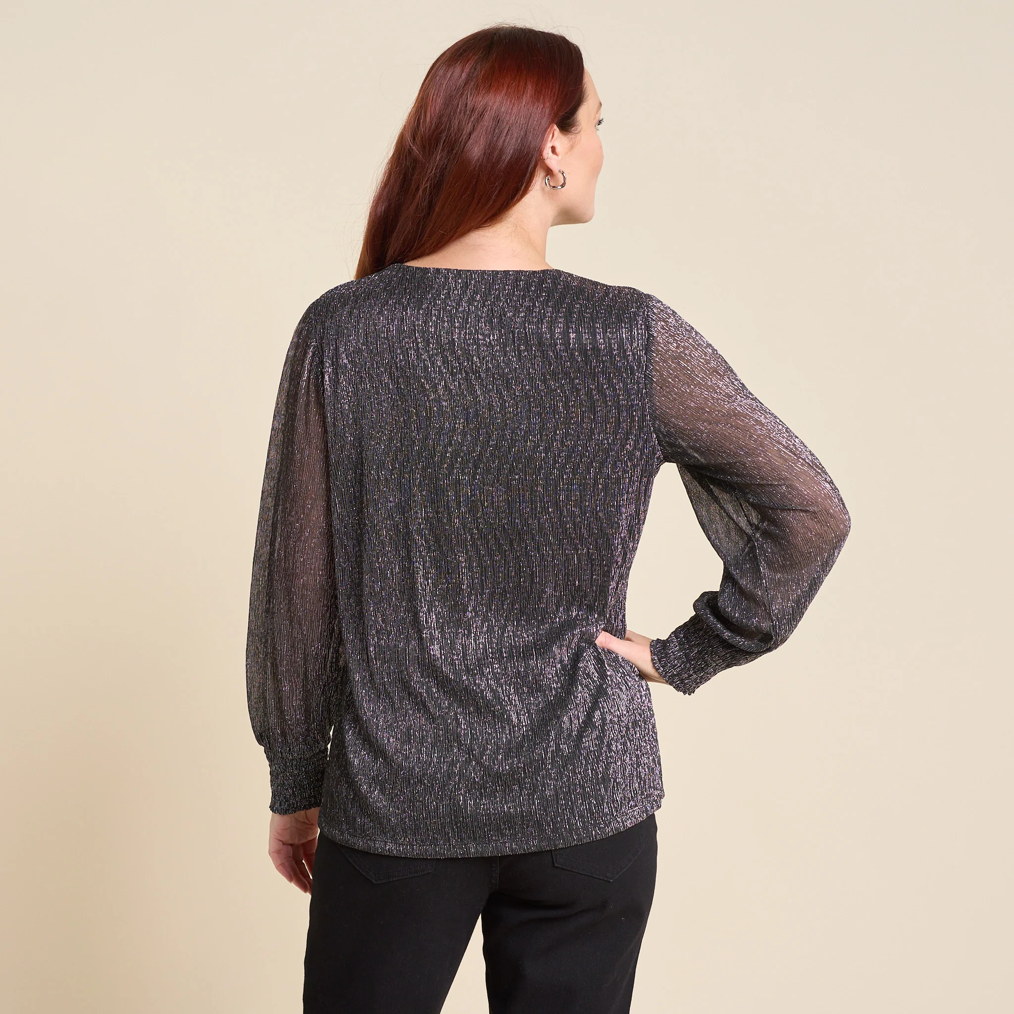 Bodre V Neck Shirred Sleeve Blouse - Image 3