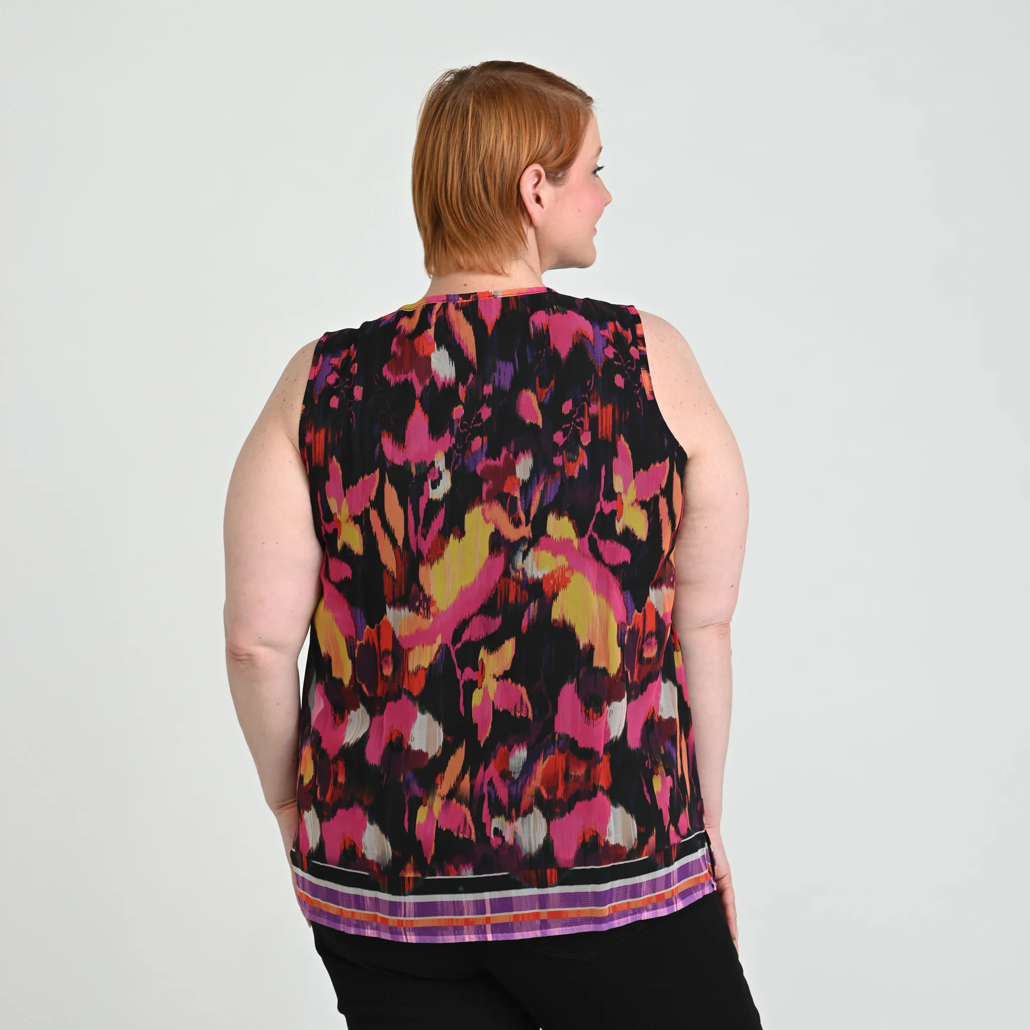 Border Print Crochet Tie Front Sleeveless Top - Image 8