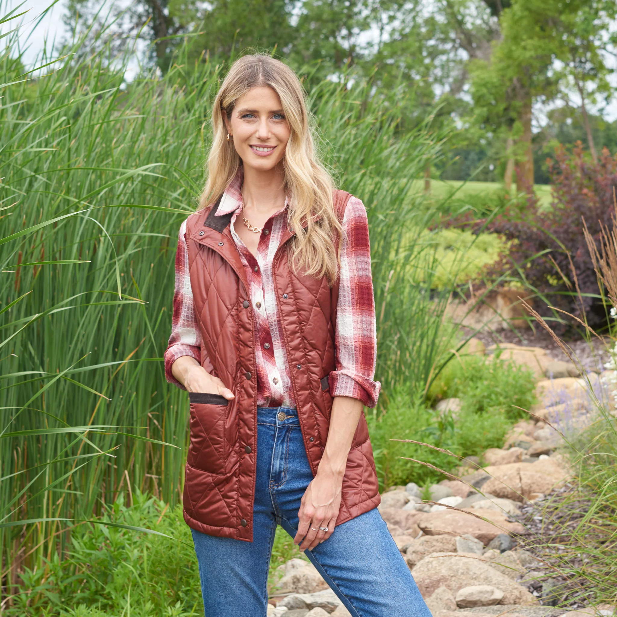 Corduroy Collared Quilted Vest - Image 2