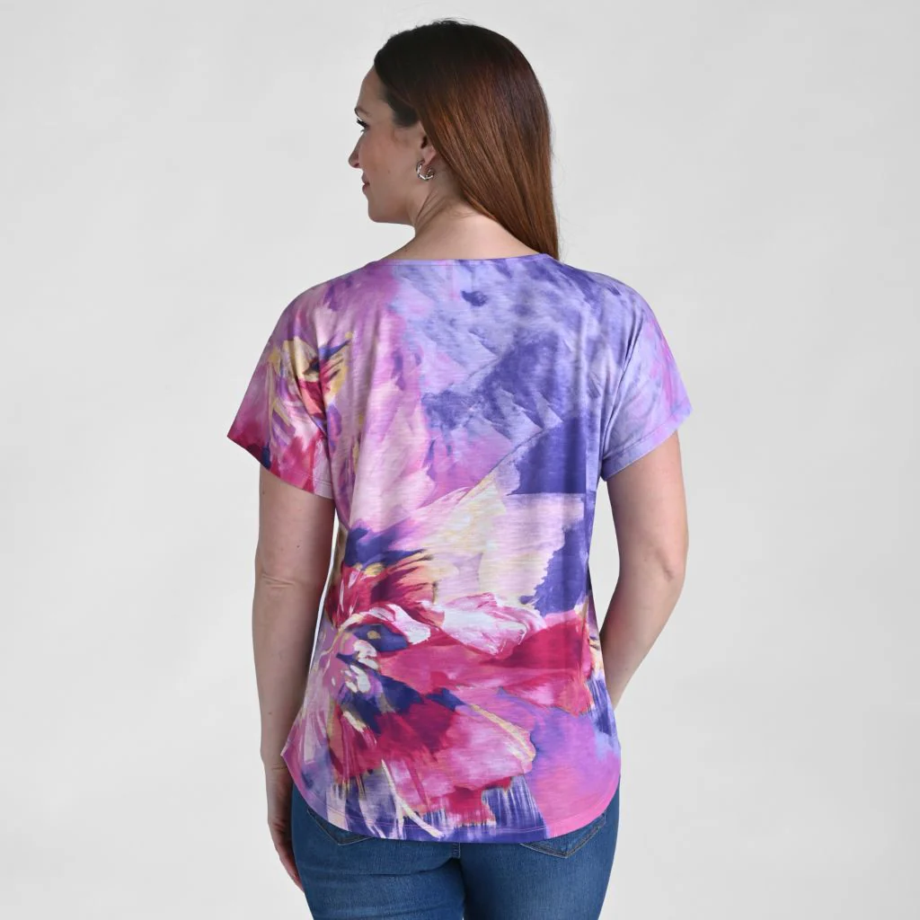 Embellished Floral Print Dolman Sleeve Tee - Image 3