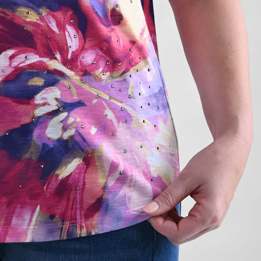 Embellished Floral Print Dolman Sleeve Tee - Image 5