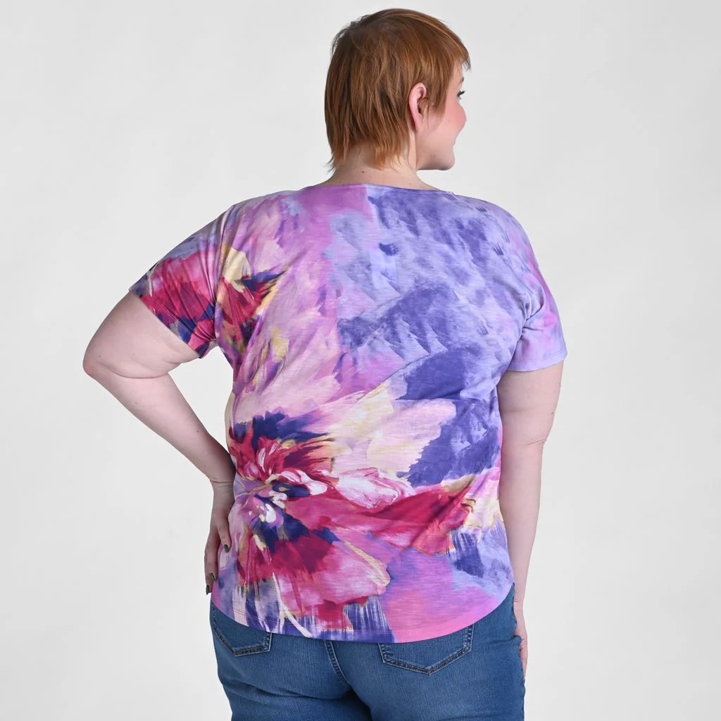 Embellished Floral Print Dolman Sleeve Tee - Image 6