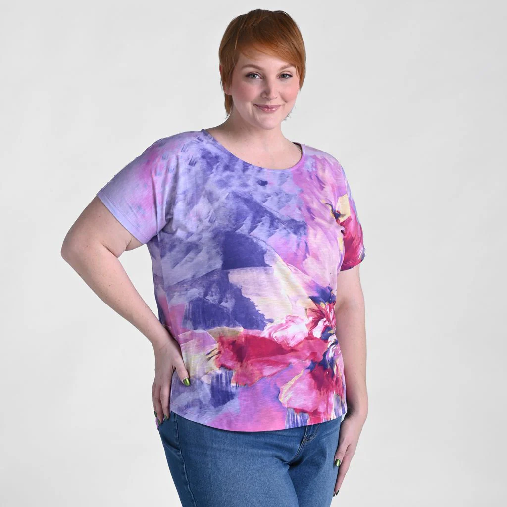 Embellished Floral Print Dolman Sleeve Tee - Image 7