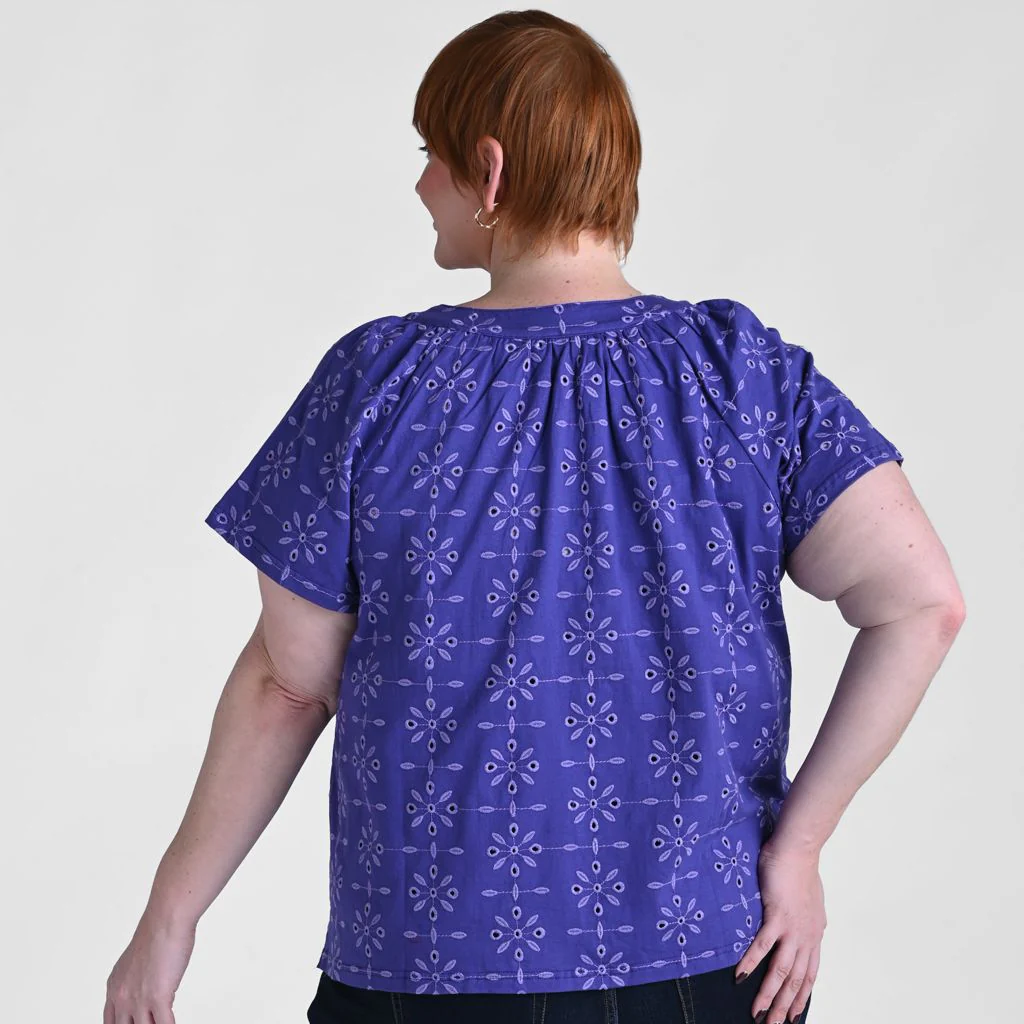 Embroidered Eyelet Notch Neck Top - Image 10