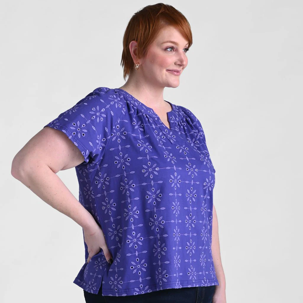 Embroidered Eyelet Notch Neck Top - Image 11