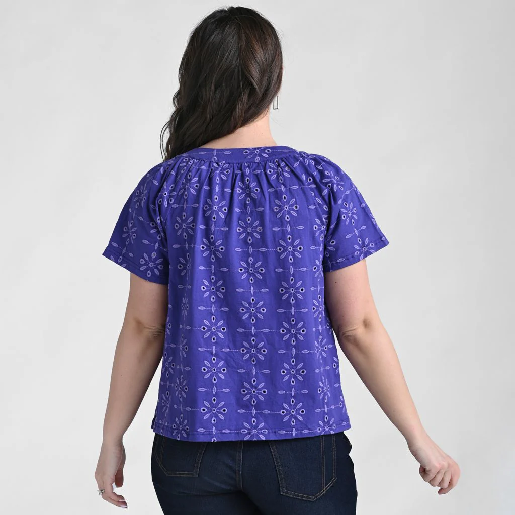 Embroidered Eyelet Notch Neck Top - Image 4