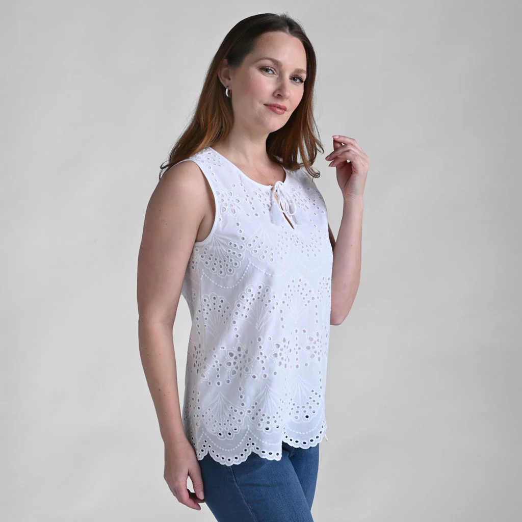 Eyelet Tie Neck Sleeveless Blouse - Image 3