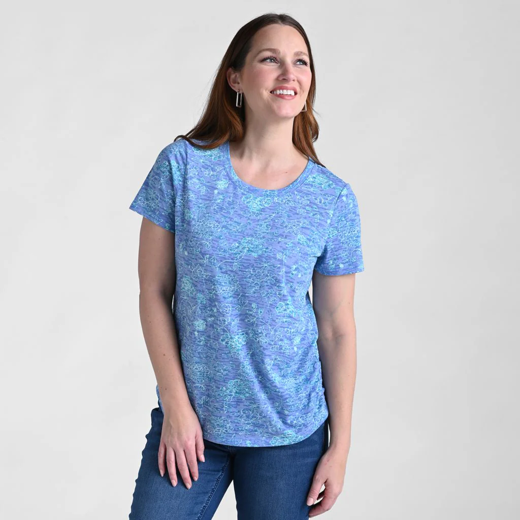 Floral Print Side Cinched Short Sleeve Tee - Image 4