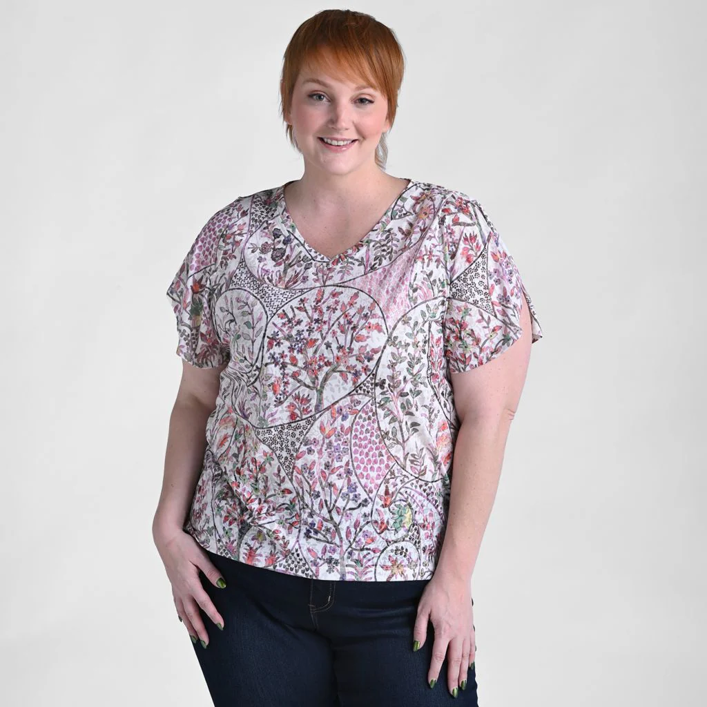 Paisley Printed V Neck Tulip Sleeve Top - Image 4
