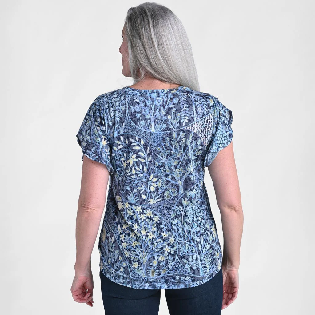 Paisley Printed V Neck Tulip Sleeve Top - Image 5