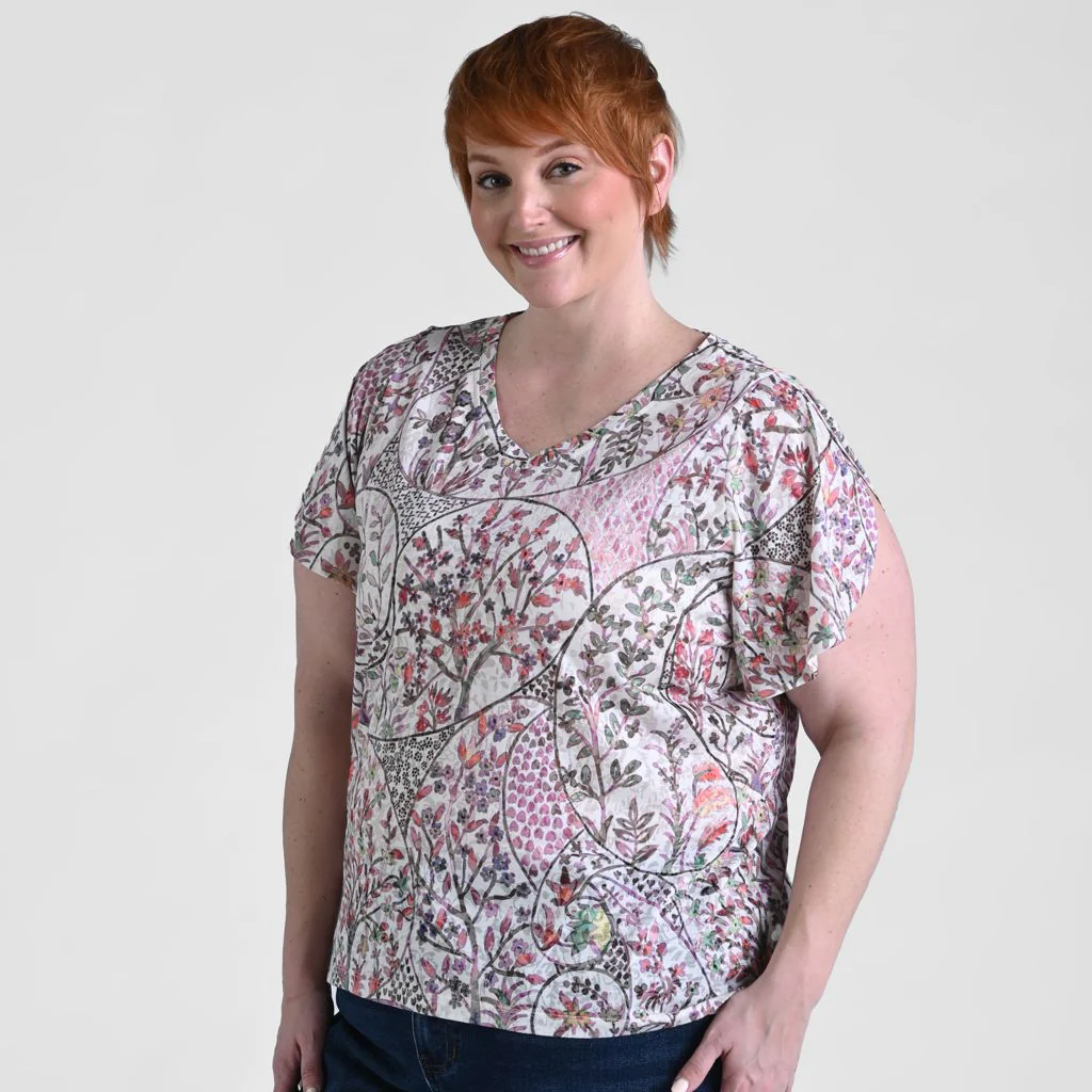 Paisley Printed V Neck Tulip Sleeve Top - Image 8