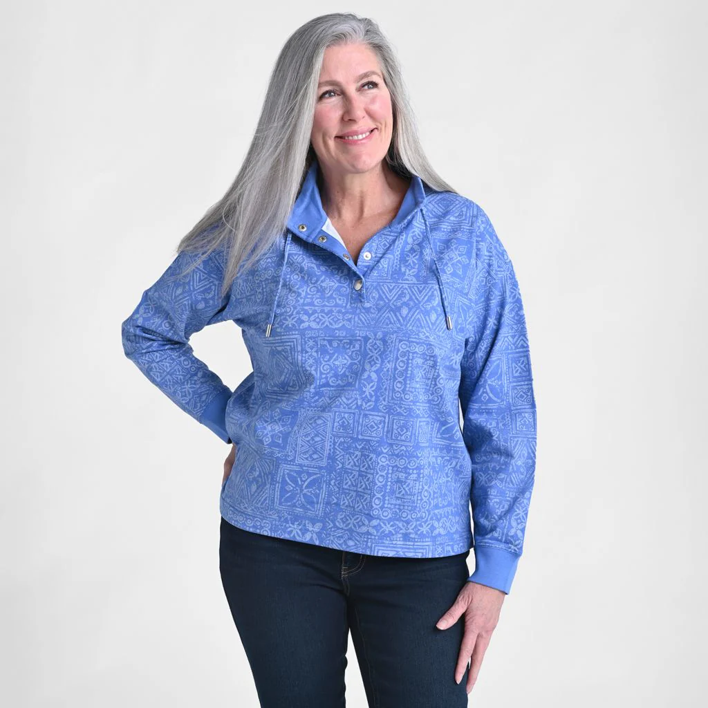 Patchwork Print Mock Neck Sweatshirt - Image 3