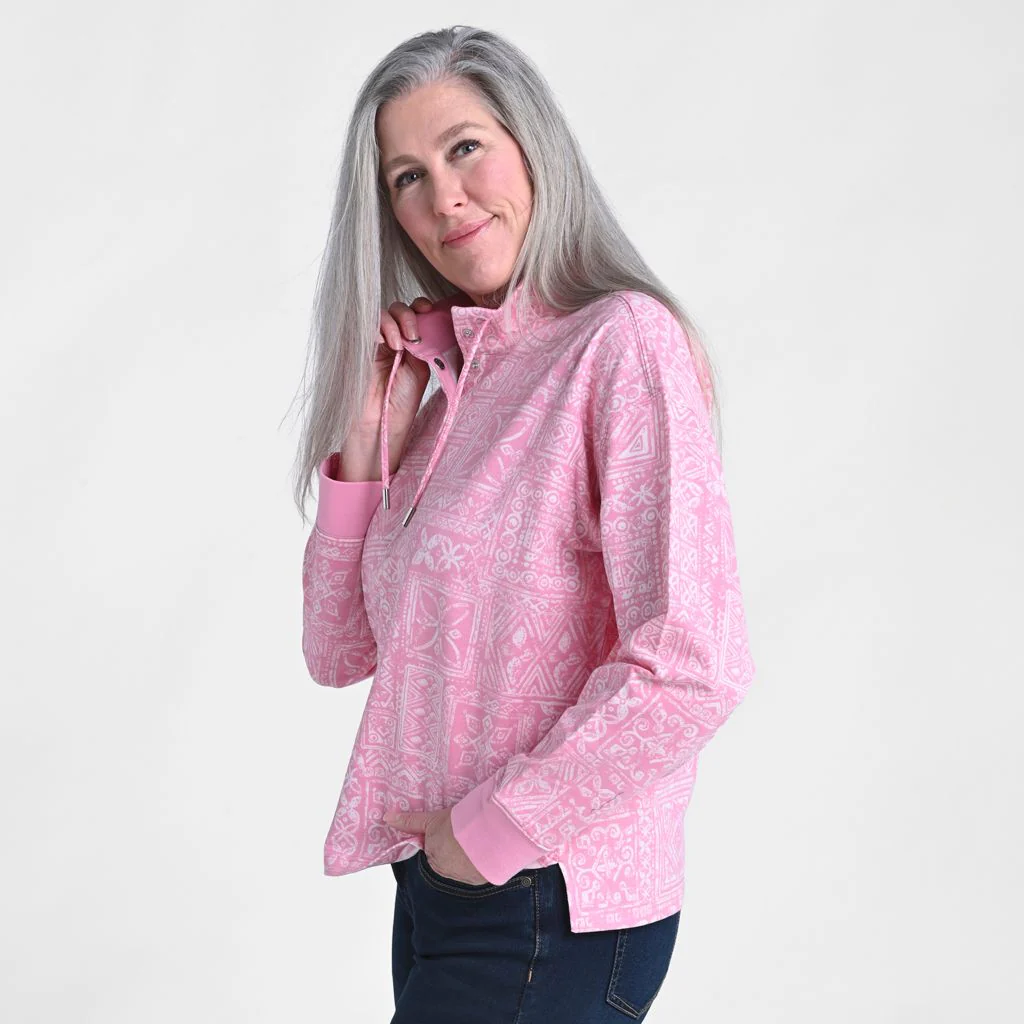 Patchwork Print Mock Neck Sweatshirt - Image 5