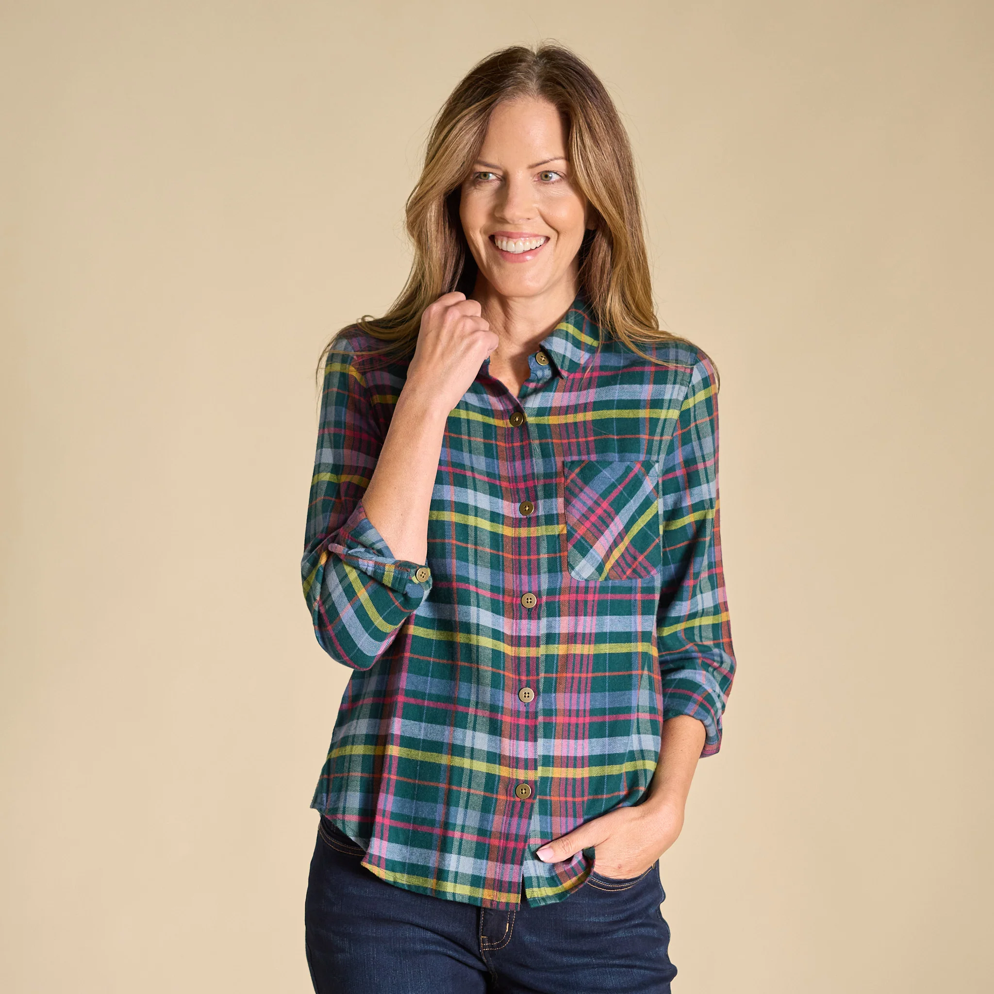 Plaid Button Front Long Sleeve Shirt - Image 3