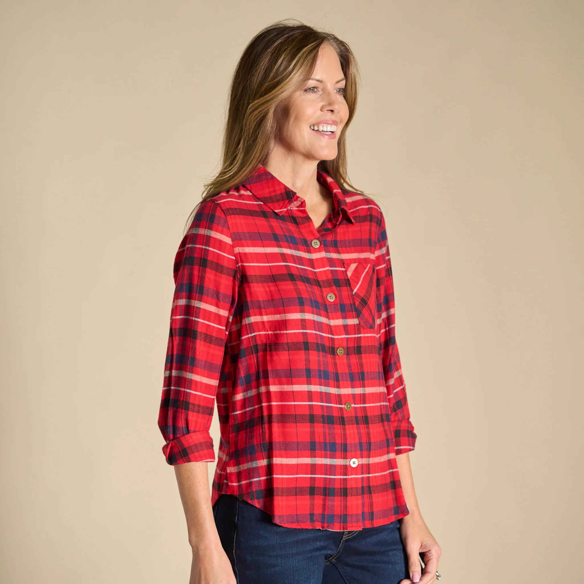 Plaid Button Front Long Sleeve Shirt - Image 5