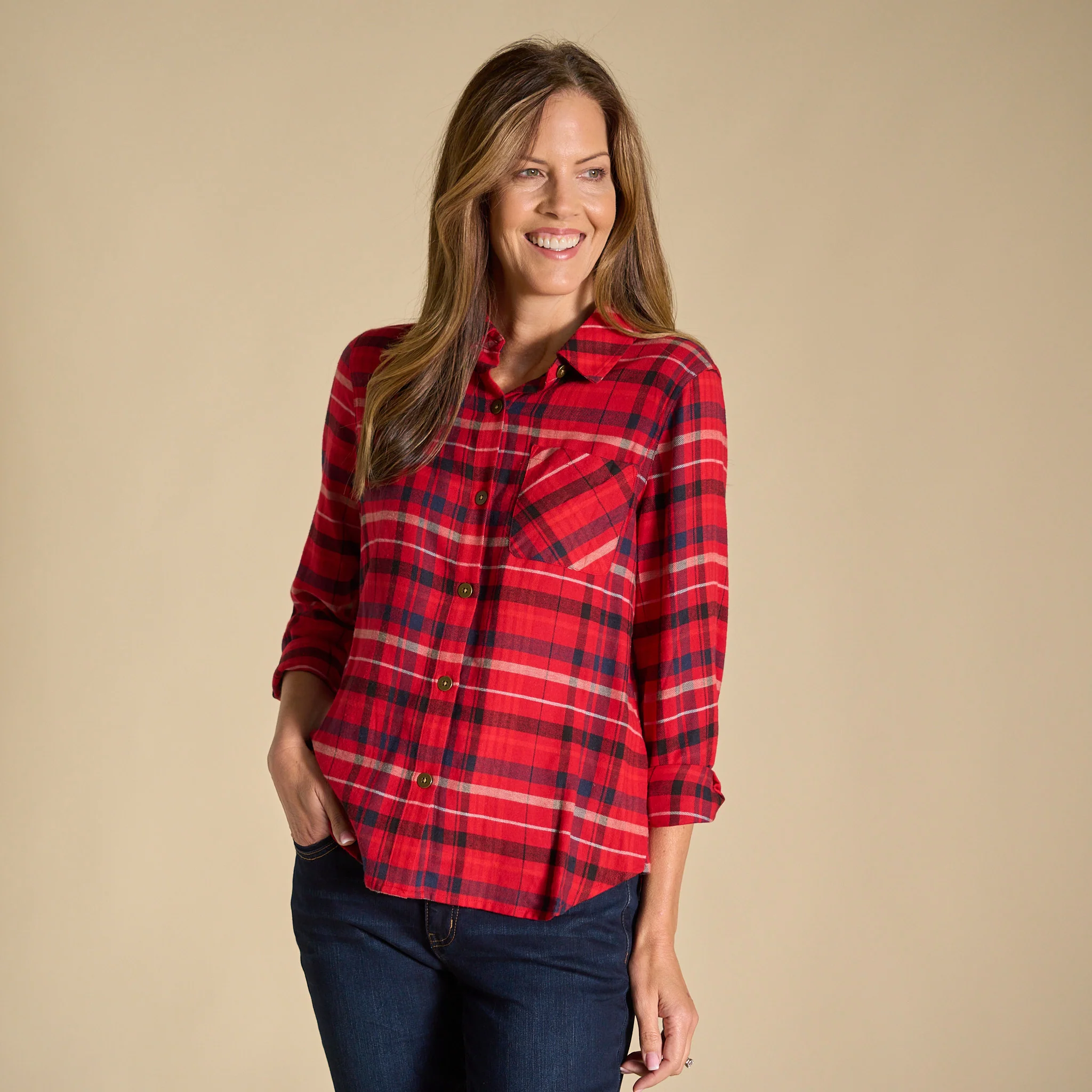 Plaid Button Front Long Sleeve Shirt - Image 6