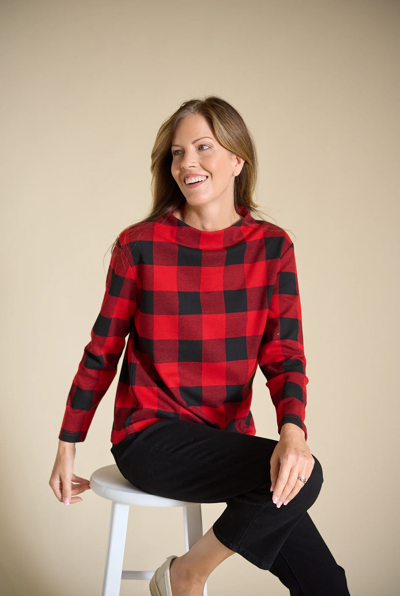 Plaid Long Sleeve Mock Neck Top - Image 3