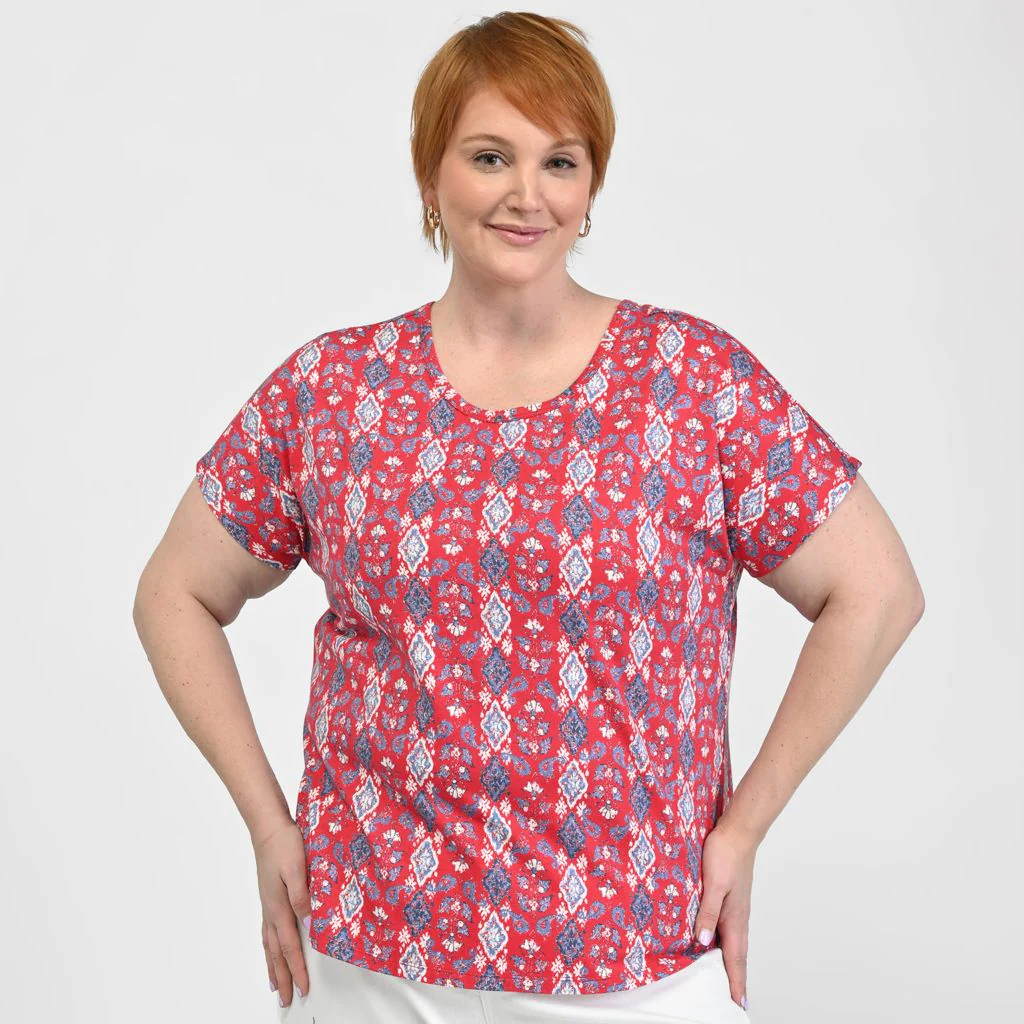 Printed Lattice Back Short Sleeve Tee - Image 5