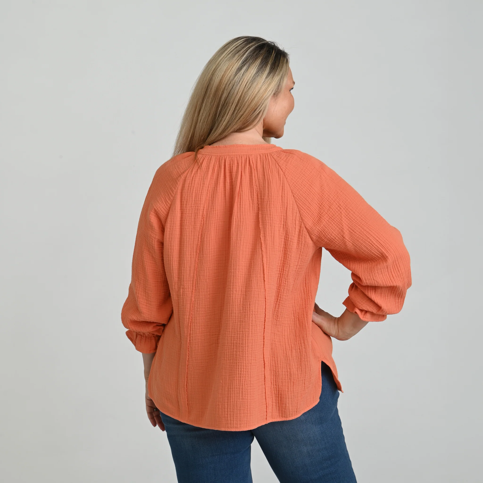 Raw Edge Y Neck Button Front Shirt - Image 15