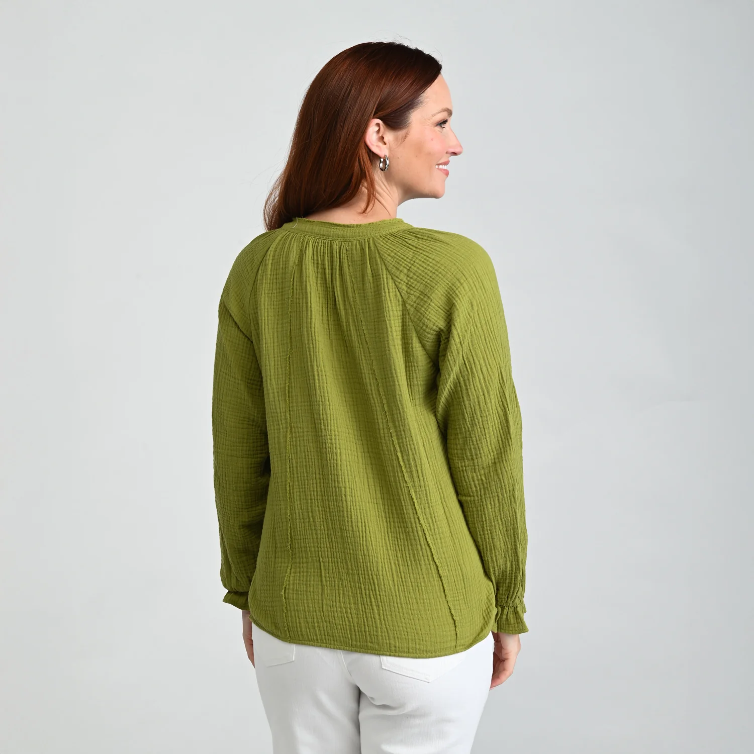 Raw Edge Y Neck Button Front Shirt - Image 6
