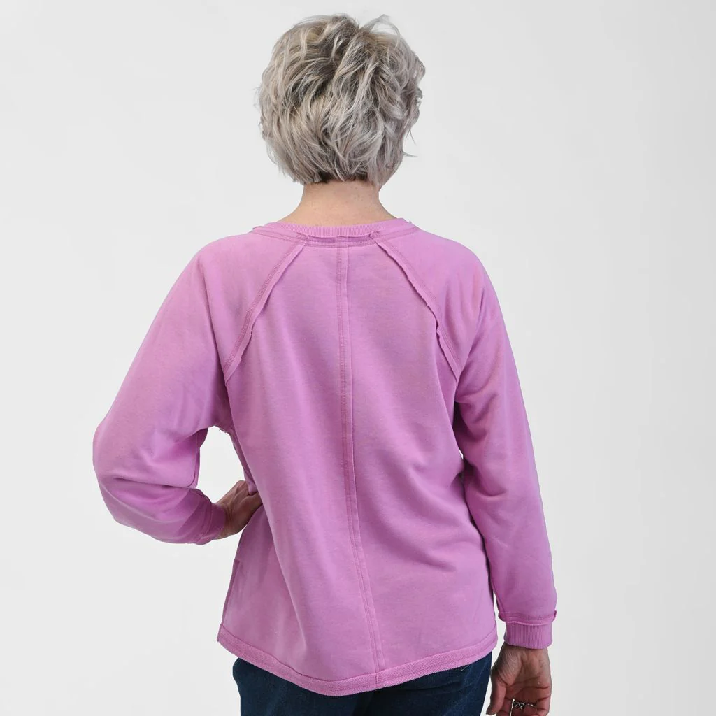 Relaxed Restyled Oversized French Terry Split Neck Top - Image 3