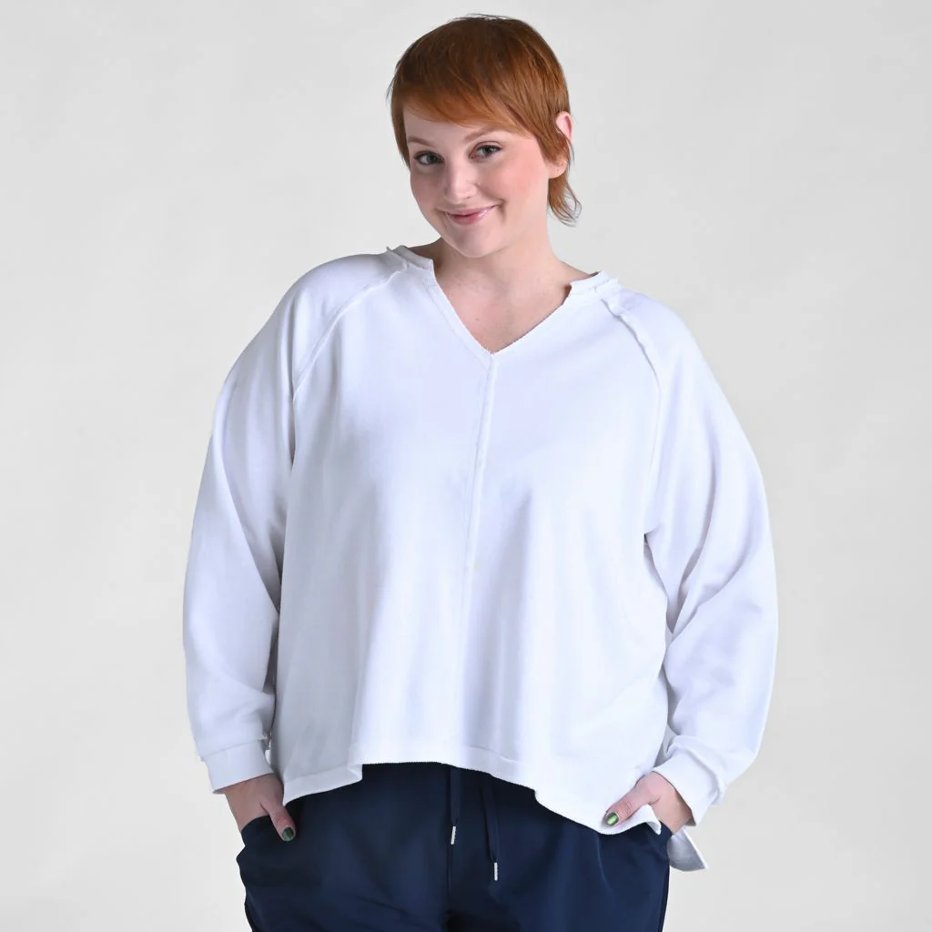 Relaxed Restyled Oversized French Terry Split Neck Top - Image 5