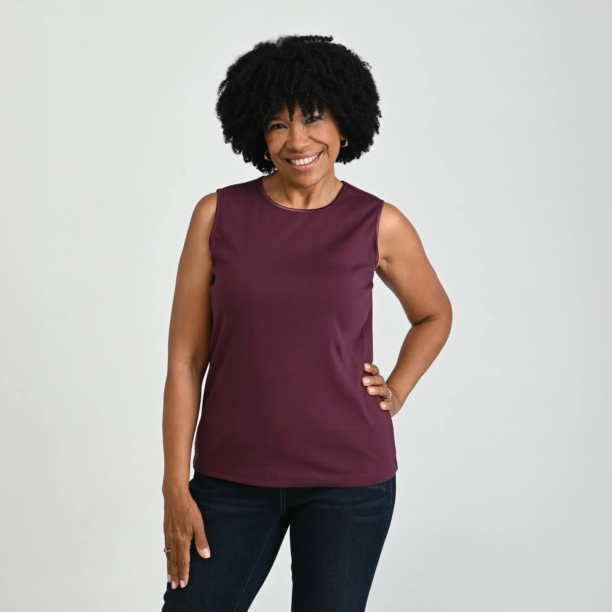Sleeveless Crew Neck Satin Trim Missy Perfect Tank - Image 4