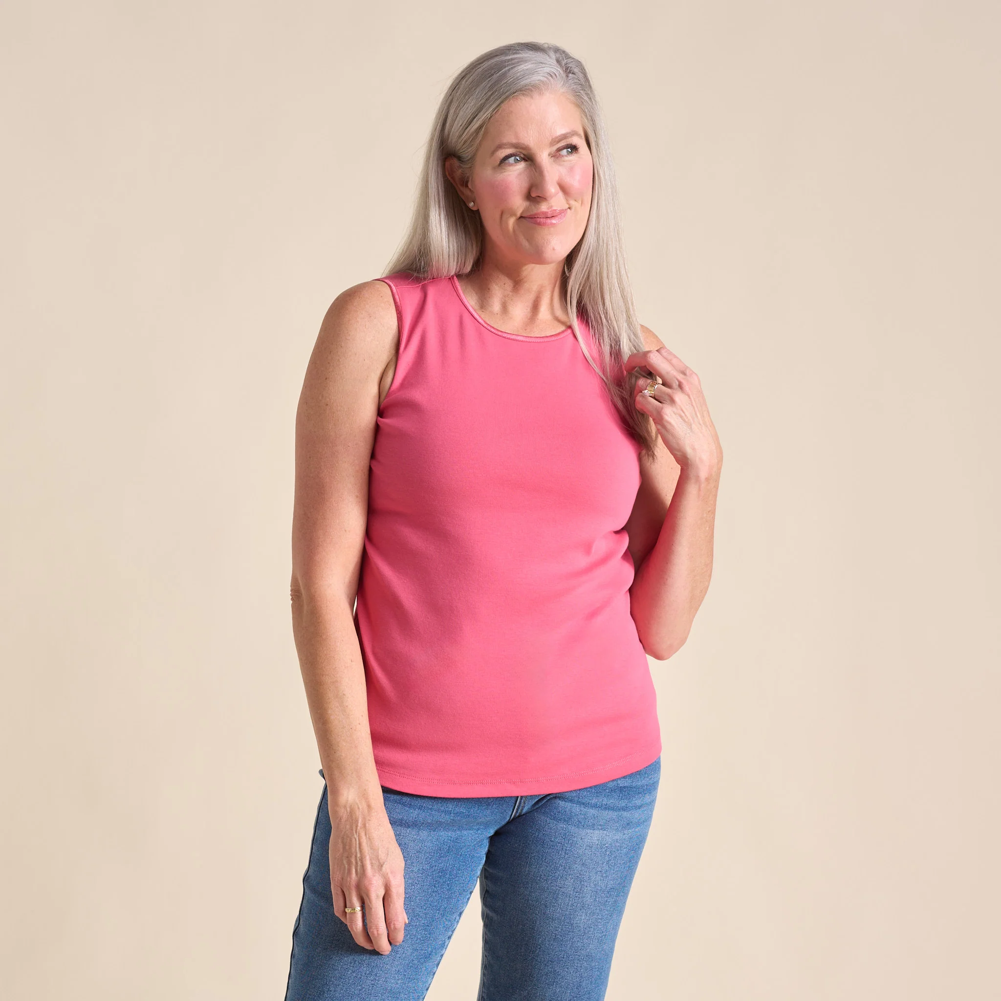 Sleeveless Crew Neck Satin Trim Missy Perfect Tank - Image 9