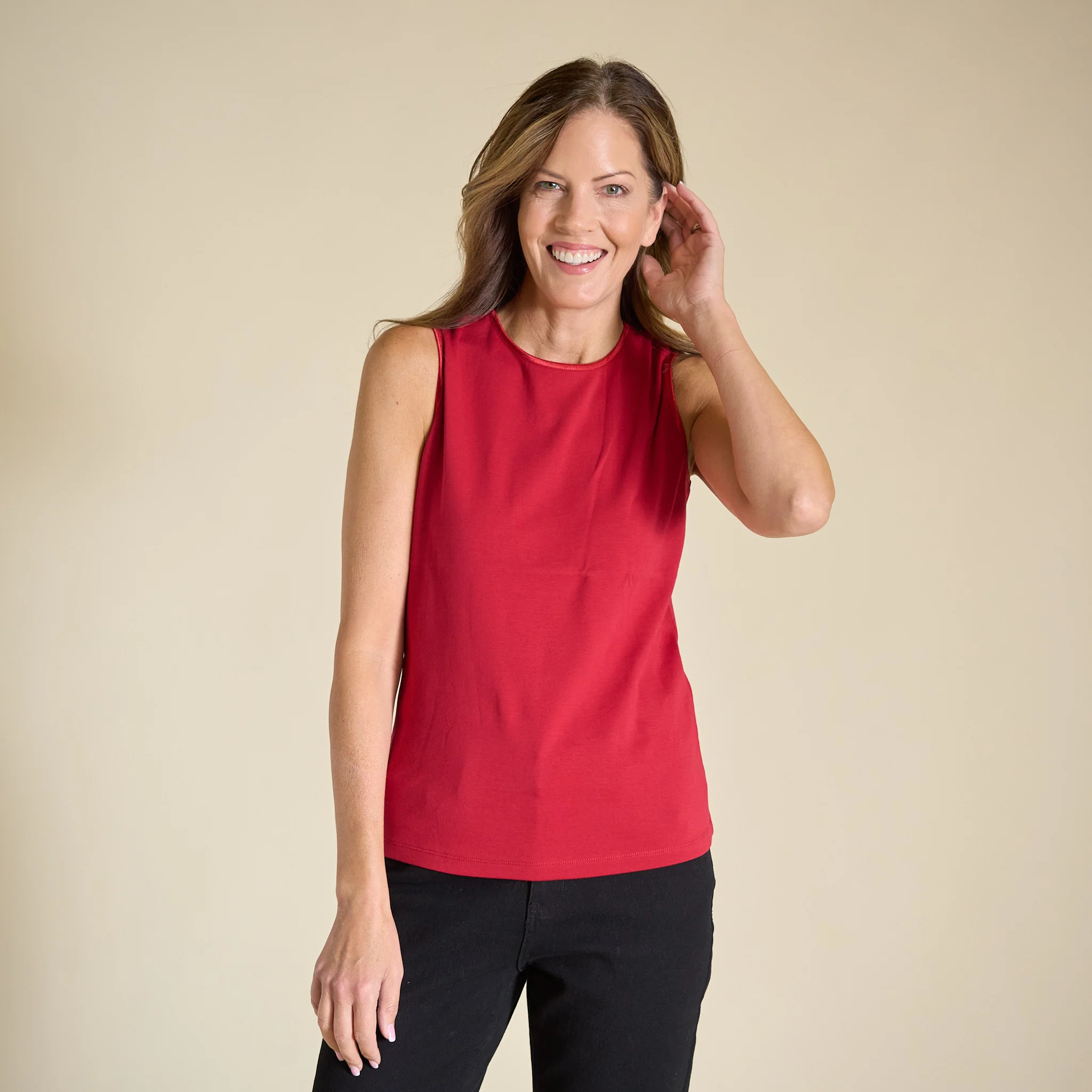 Sleeveless Crew Neck Satin Trim Missy Perfect Tank - Image 8
