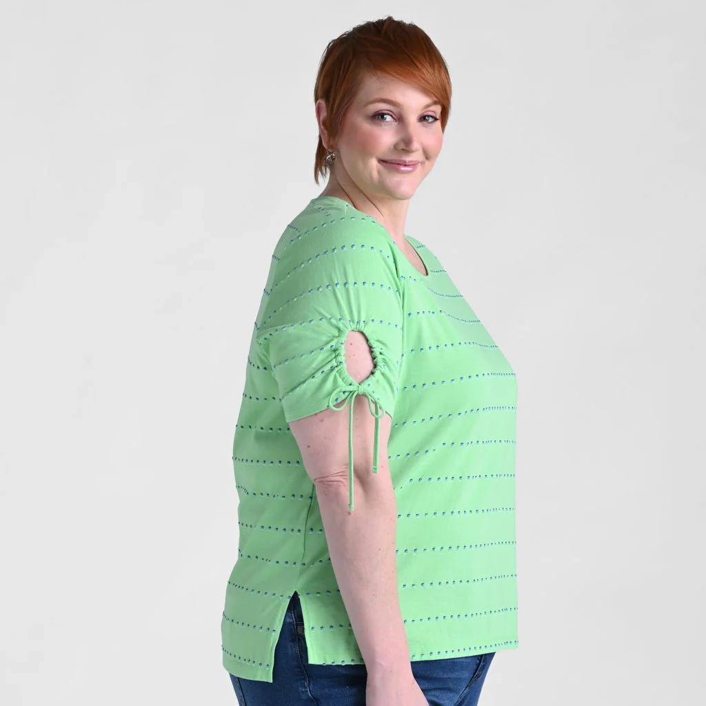 Textured Dot Striped Tie Sleeve Top - Image 14