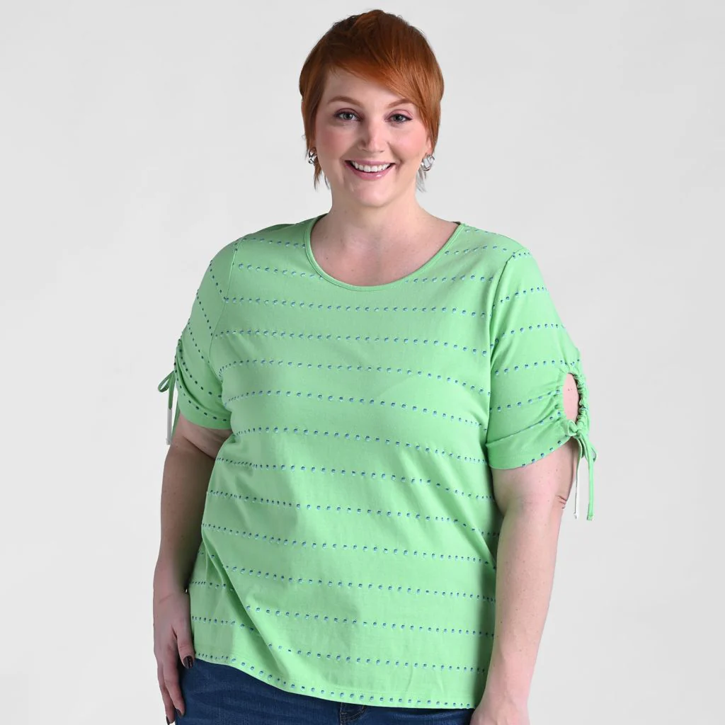 Textured Dot Striped Tie Sleeve Top - Image 9