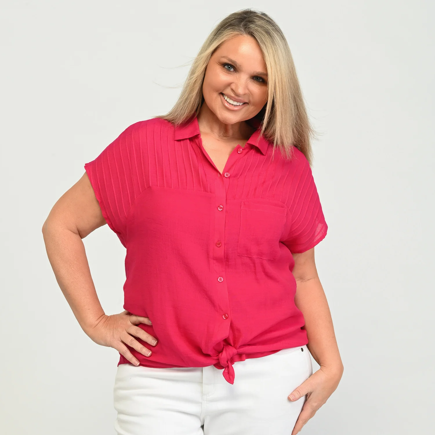 Tie Detail Dolman Sleeve Button Up Shirt - Image 4